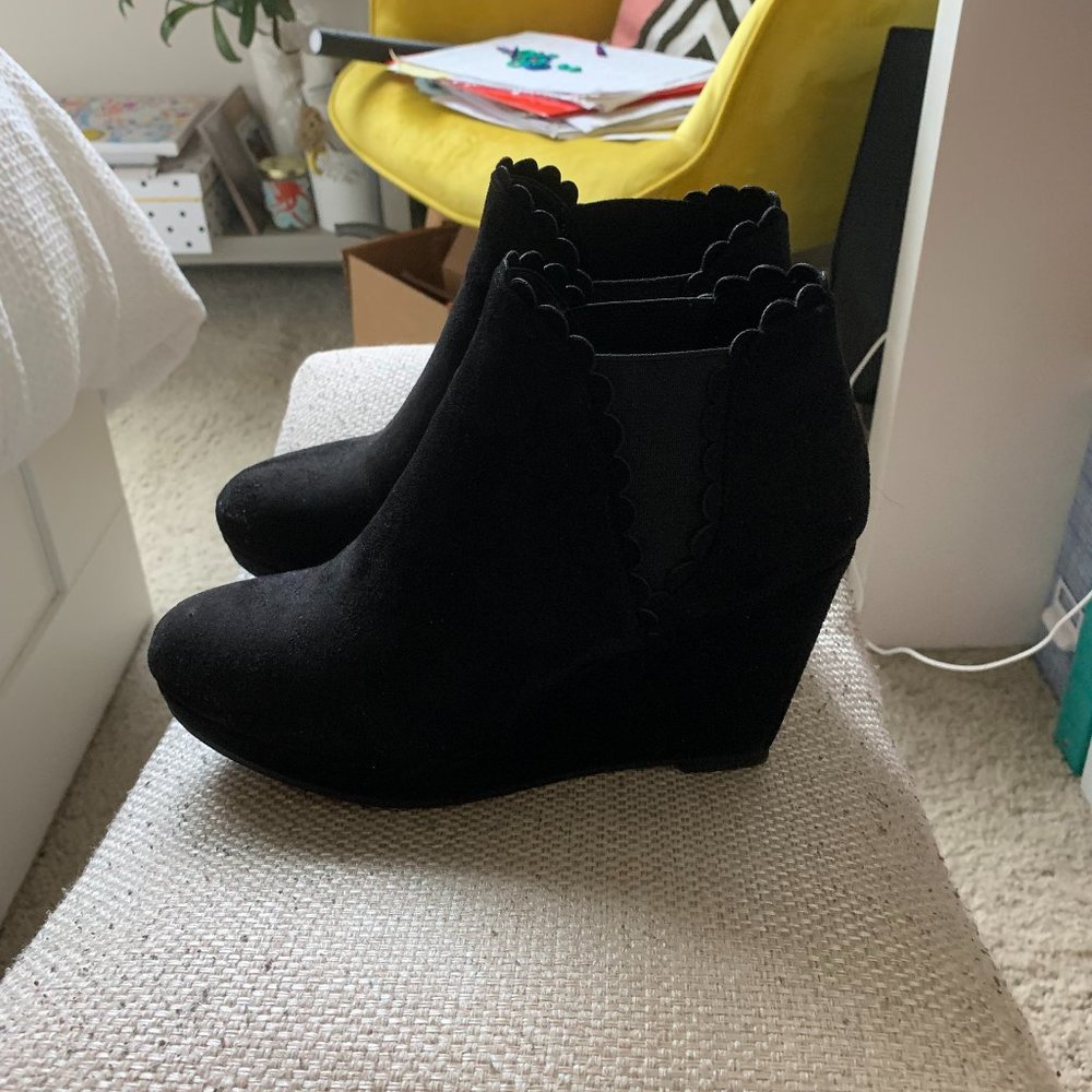 Black wedge booties
